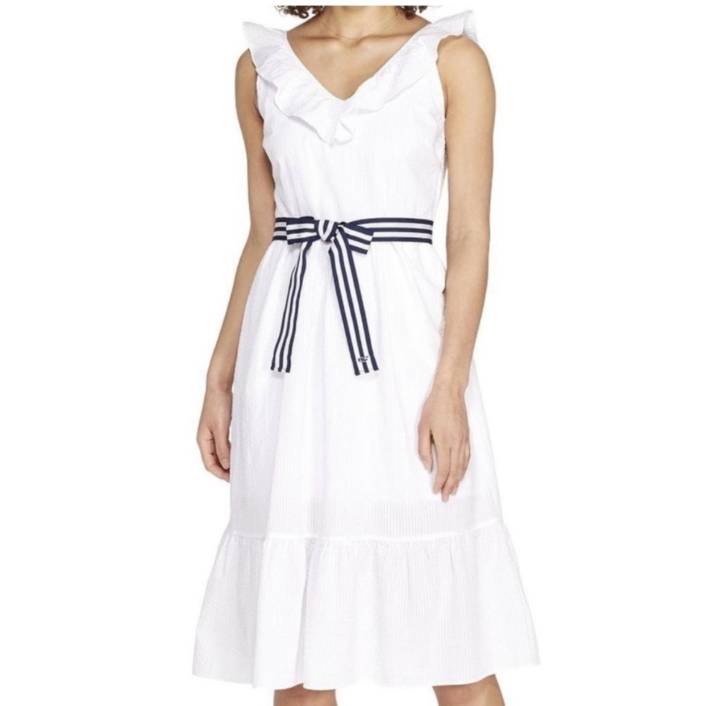 White Vineyard Vines Ruffle Midi Dress
